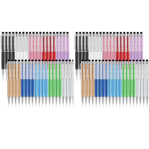 LOLPALONE 80 Stück Kristallkugelschreiber Bulk Shiny 2 in 1 Slim Crystal Diamond Screen Stylus Schwarze Geltinte Kugelschreiber Glitter Pen von LOLPALONE