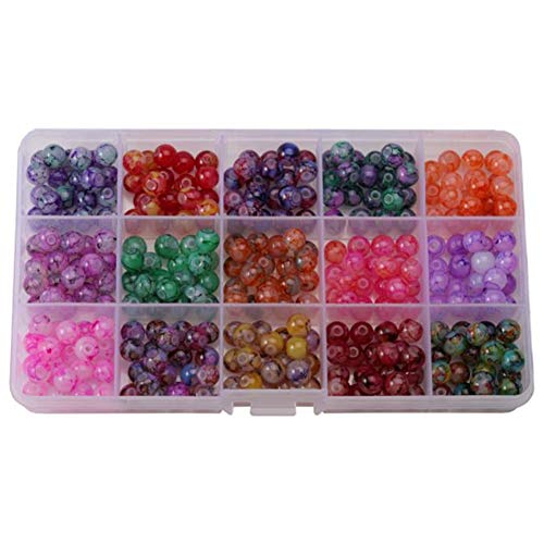 LOLPALONE DIY Schmuckperlen, Zubehör, 8 mm, Glasblumen-Perlen, runde Perlen, Malperlen, 15 Farben in einer Box von LOLPALONE