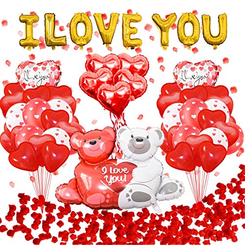 LOLPALONE You Luftballons mit Paar Teddy Ballon Luftballons Kit mit BläTtern Valentine Hochzeit Kit von LOLPALONE