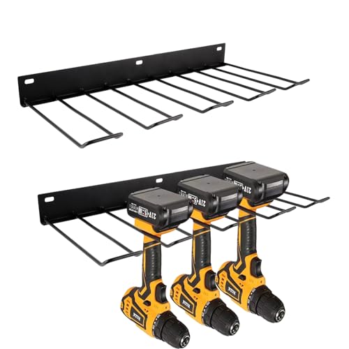 LOLYSIC 2 Stück Power Tool Organizer, 8 Schlitzen Bohrhalter, Wand montiert Heavy Duty Metall Werkzeugregal, Werkzeugaufbewahrung und Organisation von LOLYSIC