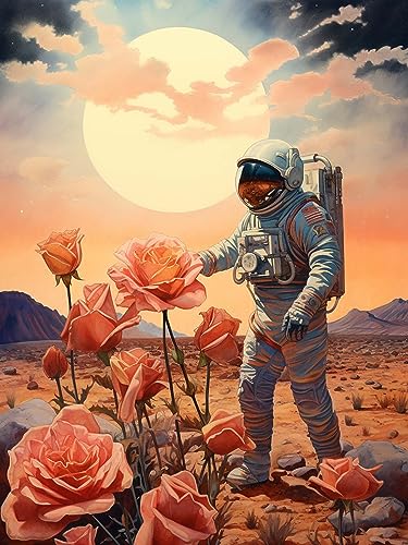 LOMSIOY DIY Diamond Painting Set Astronaut 5D Diamant Painting Bilder Rosen Mit Zubehör für Voll Full Drill Strass Stickerei Diamant Malerei Kristall Erwachsene Home Wall Décor 30×40 cm von LOMSIOY