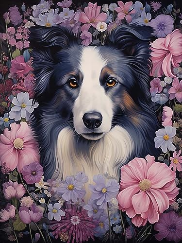 LOMSIOY DIY Diamond Painting Set Dog 5D Diamant Painting Bilder Flower Mit Zubehör für Voll Full Drill Strass Stickerei Diamant Malerei Kristall Erwachsene Home Wall Décor 30×40 cm von LOMSIOY