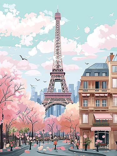 LOMSIOY DIY Diamond Painting Set Eiffel Tower 5D Diamant Painting Bilder Landscape Mit Zubehör für Voll Full Drill Strass Stickerei Diamant Malerei Kristall Erwachsene Home Wall Décor 30×40 cm von LOMSIOY