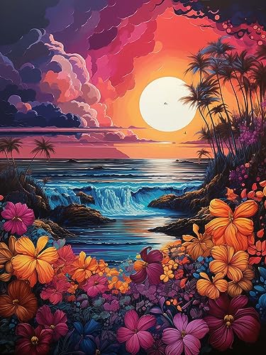 LOMSIOY DIY Diamond Painting Set Flower 5D Diamant Painting Bilder Seaside Scenery Mit Zubehör für Voll Full Drill Strass Stickerei Diamant Malerei Kristall Erwachsene Home Wall Décor 30×40 cm von LOMSIOY