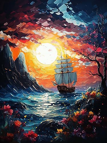 LOMSIOY DIY Diamond Painting Set Sea 5D Diamant Painting Bilder Boat Mit Zubehör für Voll Full Drill Strass Stickerei Diamant Malerei Kristall Erwachsene Home Wall Décor 30×40 cm von LOMSIOY