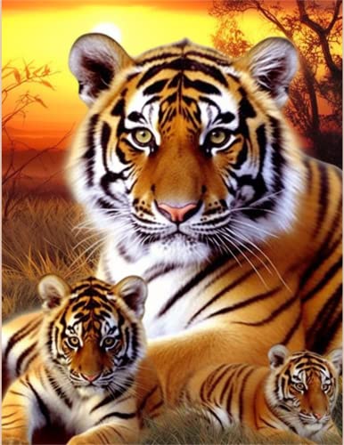 LOMSIOY DIY Diamond Painting Set Tiger 5D Diamant Painting Bilder Tier Mit Zubehör für Voll Full Drill Strass Stickerei Diamant Malerei Kristall Erwachsene Home Wall Décor 30×40 cm von LOMSIOY