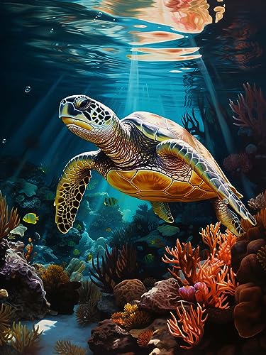 LOMSIOY DIY Diamond Painting Set Turtle 5D Diamant Painting Bilder Underwater World Mit Zubehör für Voll Full Drill Strass Stickerei Diamant Malerei Kristall Erwachsene Home Wall Décor 30×40 cm von LOMSIOY