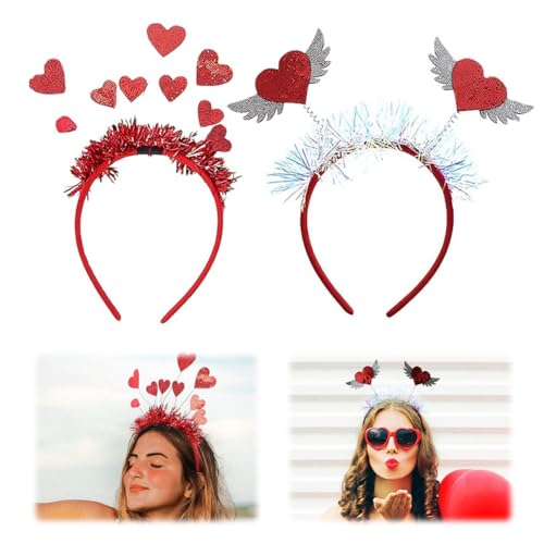 LOMUG 2 Stück Herz Stirnbänder Glitzer Herz, Haarband Weihnachten Herz, Stirnband Mottoparty Valentinstag Party Dekorative Haarreifen Für Urlaub Hochzeit Geburtstag Party Geschenk (Rot) von LOMUG