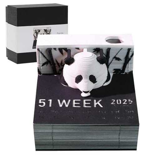 LOMUG 3D-Notizblock Panda, 3D Kalender Abreißen 2025, 3D Calendar 2025 Tischkalender-Notizblock, Kreative Panda Haftnotizen Papierskulptur Desktop Ornament 3D-Kunst Papierskulptur-Bastel-DIY-Geschenk von LOMUG