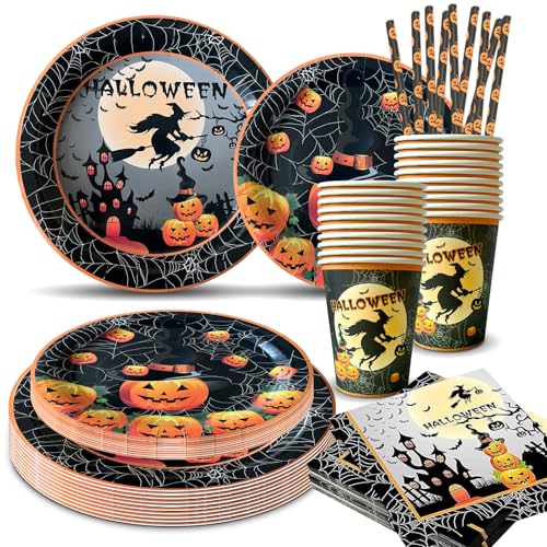 LOMUG Halloween Geschirr 100-Teiliges Set,Halloween Partygeschirr Set,100-teiliges Halloween Geschirr Set für 20 Gäste, Halloween Tableware Set, Halloween Tischdeko für Grusel Party Garten.20pcs von LOMUG