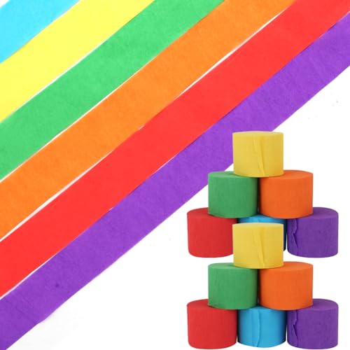 LOMUG Krepppapier Bunt, 12er Set Kreppband Bunt, Kreppband 6 Farben, Regenbogen Papier, DIY Crepe Papier für Einschulung Regenbogen Hochzeit Party Feier Dekoration Karneval Dekoration (4.5cm x 25m) von LOMUG