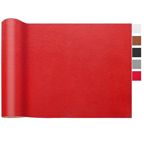 LOMUG Kunstleder Meterware 200 x 140cm Wasserdicht Leder Stoff Gekörnt Lederimitat Texturiert Lederstoff Leder Risse Reparieren Bezugsstoff Möbelstoff Leder Patch für Autositze Sofa, Rot von LOMUG