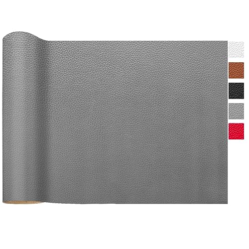 LOMUG Kunstleder Meterware 40 x 150cm Wasserdicht Leder Stoff Gekörnt Lederimitat Texturiert Lederstoff Leder Risse Reparieren Bezugsstoff Möbelstoff Leder Patch für Autositze Sofa, Grau von LOMUG