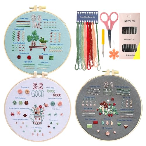 LOMUG Stickerei Set Anfänger, Erwachsene Stickerei Set 2024 Neu Blumenmuster Pflanzen Kreuzstich-Kit Kreuzstich Starter Kit mit Muster für DIY Kunst Handwerk Sticken Geschenke für Mädchen von LOMUG