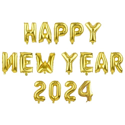 Silvester Deko 2024 Luftballon, 2024 Happy New Year Luftballons Folienballons 40,6 cm große, Selbstaufblasende Heliumballons Happy New Year Party Supplies (Gold) von LOMYLM