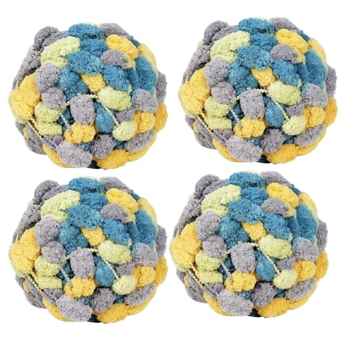 4 Knäuel Pomp-A-Doodle-Garn, 100 % Polyester, Jelly Bean, Pompon, Knäuel zum Häkeln, Stricken, Decken, Matte, Haustiernest, 500 g (Beauty Island, L) von LONGJUN