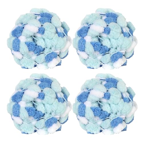 4 Knäuel Pomp-A-Doodle-Garn, 100 % Polyester, Jelly Bean, Pompon, Knäuel zum Häkeln, Stricken, Decken, Matte, Haustiernest, 500 g (Fresh Blue, L) von LONGJUN