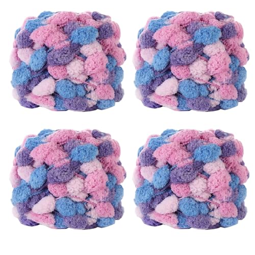 4 Knäuel Pomp-A-Doodle-Garn, 100 % Polyester, Jelly Bean, Pompon, Knäuel zum Häkeln, Stricken, Decken, Matte, Haustiernest, 500 g (Fresh Blueberry, L) von LONGJUN