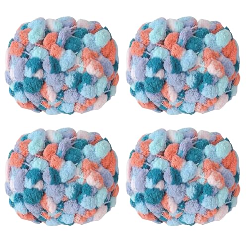 4 Knäuel Pomp-A-Doodle-Garn, 100 % Polyester, Jelly Bean, Pompon, Knäuel zum Häkeln, Stricken, Decken, Matte, Haustiernest, 500 g (Sunny Day, L) von LONGJUN