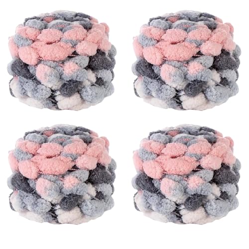 4 Knäuel Pomp-A-Doodle-Garn, 100 % Polyester, Jelly Bean, Pompon, Knäuel zum Häkeln, Stricken, Decken, Matte, Haustiernest, 500 g (niedliche Katze, L) von LONGJUN