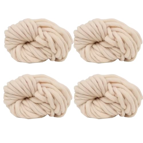 4 Knäuel grobes veganes wollähnliches Garn, 100 % Polyester, super sperrig, Armstrick, flauschiges Garn zum Stricken und Häkeln, Wollfilz, Poking, Stickerei, insgesamt 1 kg (Beige, L) von LONGJUN