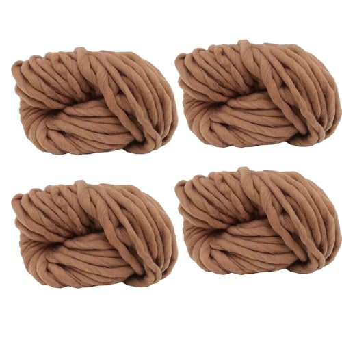 4 Knäuel grobes veganes wollähnliches Garn, 100 % Polyester, super sperrig, Armstrick, flauschiges Garn zum Stricken und Häkeln, Wollfilz, Poking, Stickerei, insgesamt 1 kg (Camel, L) von LONGJUN