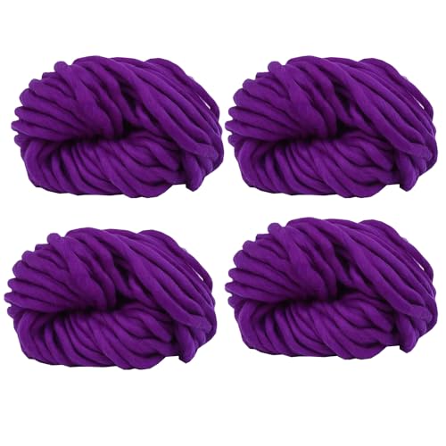 4 Knäuel grobes veganes wollähnliches Garn, 100 % Polyester, super sperrig, Armstrick, flauschiges Garn zum Stricken und Häkeln, Wollfilz, Poking, Stickerei, insgesamt 1 kg (Violett, L) von LONGJUN