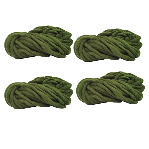 4 Knäuel grobes veganes wollähnliches Garn, 100 % Polyester, super sperrig, Armstrick, flauschiges Garn zum Stricken und Häkeln, Wollfilz, Poking, Stickerei, insgesamt 1 kg (verwelktes Grün, L) von LONGJUN