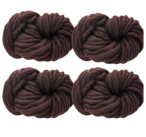 4 Knäuel grobes veganes wollähnliches Garn, 100 % Polyester, super sperrig, Armstrick, flauschiges Garn zum Stricken und Häkeln, Wollfilz, Poking-Stickerei, insgesamt 1 kg (Braun, L) von LONGJUN