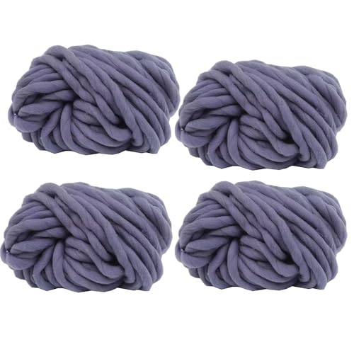 4 Knäuel grobes veganes wollähnliches Garn, 100 % Polyester, super sperrig, Armstrick, flauschiges Garn zum Stricken und Häkeln, Wollfilz, Poking-Stickerei, insgesamt 1 kg (Grau, L) von LONGJUN