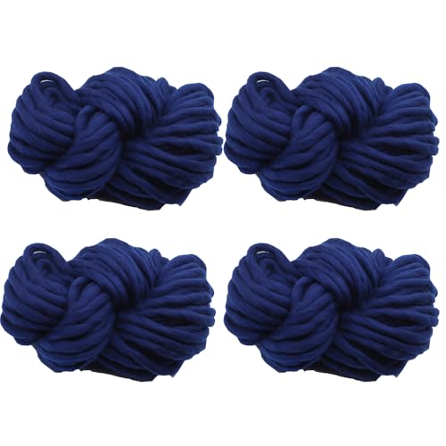 4 Knäuel grobes veganes wollähnliches Garn, 100 % Polyester, super sperrig, Armstrick, flauschiges Garn zum Stricken und Häkeln, Wollfilz, Poking-Stickerei, insgesamt 1 kg (Marineblau, L) von LONGJUN