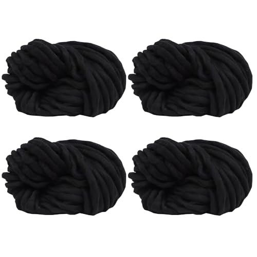 4 Knäuel grobes veganes wollähnliches Garn, 100 % Polyester, super sperrig, Armstrick, flauschiges Garn zum Stricken und Häkeln, Wollfilz, Poking-Stickerei, insgesamt 1 kg (Schwarz, L) von LONGJUN