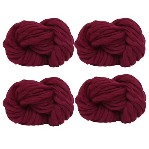 4 Knäuel grobes veganes wollähnliches Garn, 100 % Polyester, super sperrig, Armstrick, flauschiges Garn zum Stricken und Häkeln, Wollfilz, Poking-Stickerei, insgesamt 1 kg (Wein, L) von LONGJUN