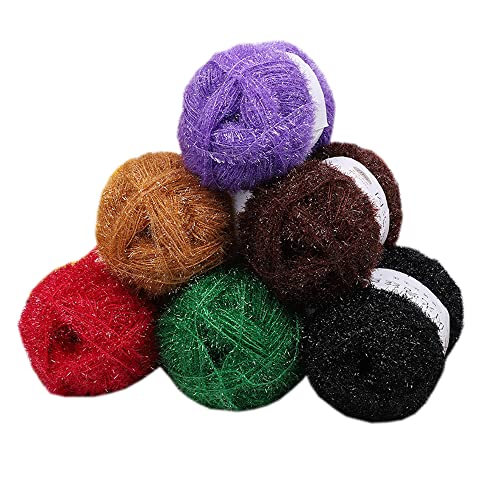 6 Knäuel Scrubby Sparkle Garn, Glasseide, flauschiges Polyester, Schrubbie, glänzendes Garn zum Häkeln, Stricken, Geschirrtücher, Waschlappen, DIY, 300 g (Mix 1, L) von LONGJUN