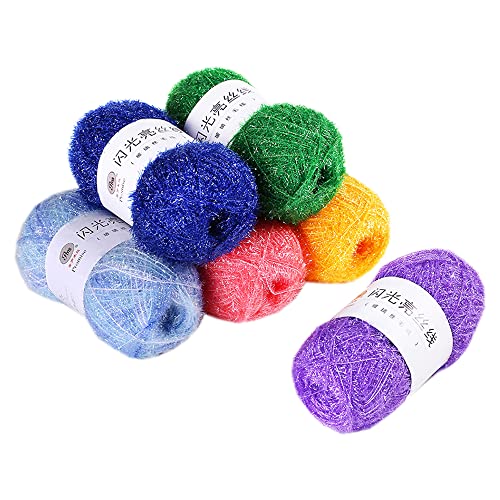 6 Knäuel Scrubby Sparkle Garn, Glasseide, flauschiges Polyester, Schrubbie, glänzendes Garn zum Häkeln, Stricken, Geschirrtücher, Waschlappen, DIY, 300 g (Mix 2, L) von LONGJUN