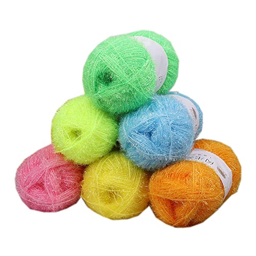 6 Knäuel Scrubby Sparkle Garn, Glasseide, flauschiges Polyester, Schrubbie, glänzendes Garn zum Häkeln, Stricken, Geschirrtücher, Waschlappen, DIY, 300 g (Mix 5, L) von LONGJUN