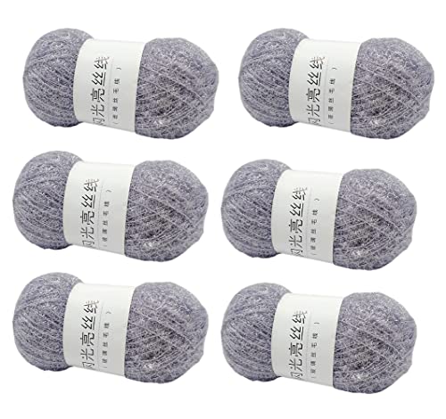 6 Knäuel Scrubby Sparkle Garn, Glasseide, flauschiges Polyester, Scrubbie, glänzendes Garn zum Häkeln, Stricken, Geschirrtücher, Waschlappen, DIY, 300 g (Hellgrau, L) von LONGJUN