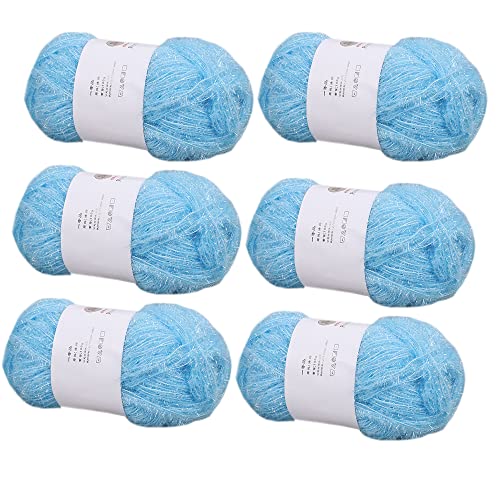 6 Knäuel Scrubby Sparkle Garn, Glasseide, flauschiges Polyester, Scrubbie, glänzendes Garn zum Häkeln, Stricken, Geschirrtücher, Waschlappen, DIY, 300 g (Himmelblau, L) von LONGJUN