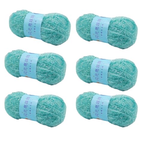 6 Knäuel Scrubby Sparkle Garn, Glasseide, flauschiges Polyester-Peelinggarn zum Häkeln, Stricken, Geschirrtücher, Waschlappen, DIY, 300 g (Pfauengrün, L) von LONGJUN