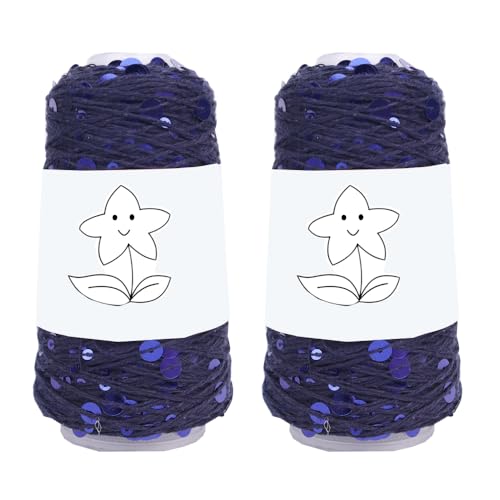 Glitzerndes Baumwollgarn, 2 Knäuel, metallisches Lurex-Paillettengarn, Zubehör, Stricken Sie es in Garn zum Stricken und Häkeln, 100 g (Marineblau, L) von LONGJUN