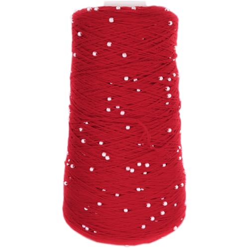 Mercerisiertes Baumwoll-Perlengarn, 1 großer Knäuel, weiches und luxuriöses helles Seiden-Baumwollgarn mit Perle zum Handstricken und Häkeln, insgesamt 350 g (Frisches Rot, L) von LONGJUN