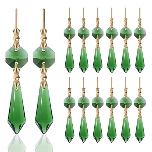 20 Stück grüne Kristalle Prismen Glasspitze Perlen Ersatz Kronleuchter Eiszapfen Tropfen Anhänger Achteck Kristall Perlen Gold Pins Verbinder für Lampe Dekoration Weihnachten Ornament von LONGSHENG - SINCE 2001 -