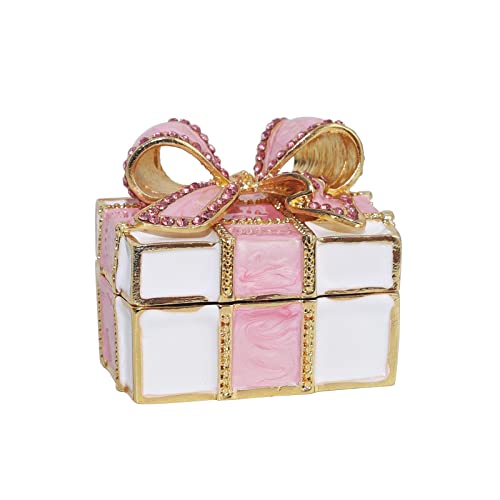 Mini Emaille Strass Schleife Knoten Schmuckschatulle Scharnier Schmuckbox Schleife Schmuckbox Miniatur Figur Ring Box für Frauen Mädchen Hochzeit Geburtstag Geschenk Weihnachten (Rosa) von LONGSHENG - SINCE 2001 -