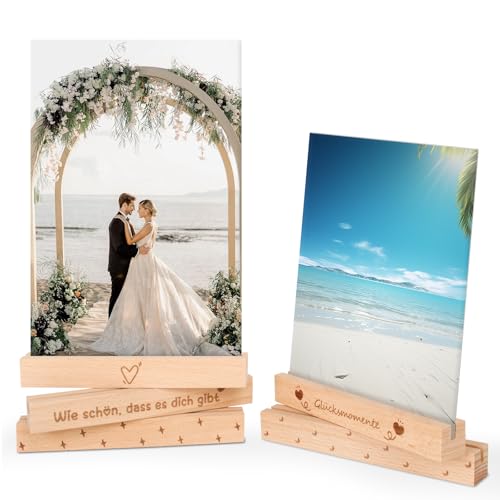 LONHCHI 5 Stück Kartenhalter Holz Kartenständer Postkartenhalter Fotohalter Mit Text und Grafiken, Bilderständer aus Holz Fotohalter Holz Perfekt für Fotoaufsteller 15 × 2 × 2CM von LONHCHI