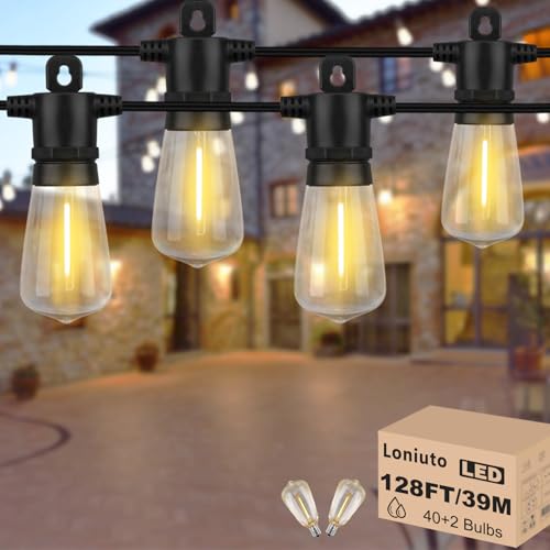 LONIUTO Lichterkette Außen Strom 39M, Garten Lichterkette Outdoor Warmweiß 2700K mit 40+2 LED Glühbirnen Dimmbar, IP65 Wasserdichte LED Lichterkette Außen für Patio,Terrasse,Hochzeit,Party von LONIUTO