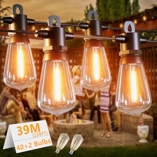 LONIUTO Lichterkette Außen Strom 39M, Garten Lichterkette Outdoor Warmweiß 2700K mit 40+2 LED Glühbirnen Dimmbar, IP65 Wasserdichte LED Lichterkette Außen für Patio,Terrasse,Hochzeit,Party von LONIUTO