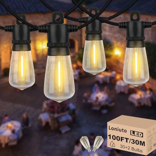 LONIUTO Lichterketten Außen 30M, LED Lichterkette Außen Warmweiß 2700K mit 30+2 E12 Glühbirnen, IP65 Wasserdicht Lichterkette Outdoor für Garten, Bistro, Party von LONIUTO