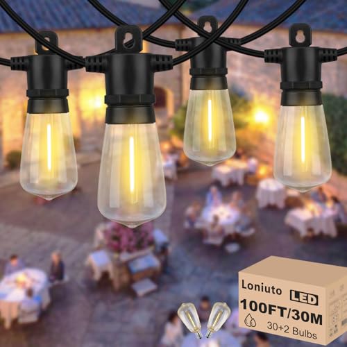 LONIUTO Lichterketten Außen 30M, LED Lichterkette Außen Warmweiß 2700K mit 30+2 E12 Glühbirnen, IP65 Wasserdicht Lichterkette Outdoor für Garten, Bistro, Party von LONIUTO