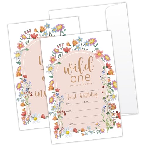 LONLONBANG 4 x 6 Zoll Boho Floral Geburtstagseinladungen Party Einladungskarten Hof Frühling Party Einladung für Frauen Schwester Bestie Friends 20 Partyeinladungen mit Umschlägen – YT0058 von LONLONBANG