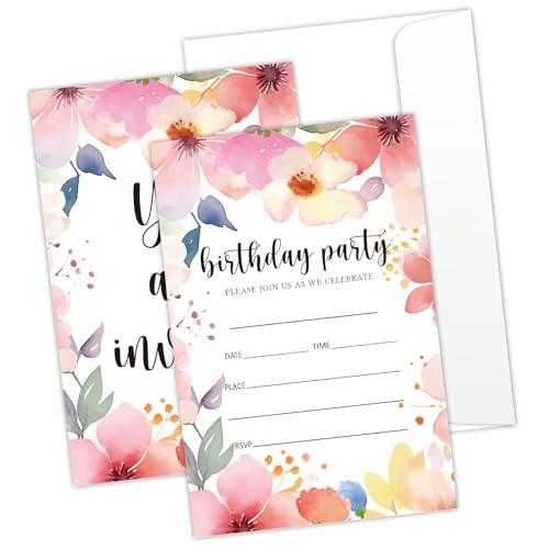 LONLONBANG YT0054 Einladungskarten im Boho-Stil, Blumenmuster, 10,2 x 15,2 cm, Party-Einladungskarten, Hof, Frühlingsparty, Einladung für Frauen, Schwester, Bestie Friends, 20 Stück von LONLONBANG